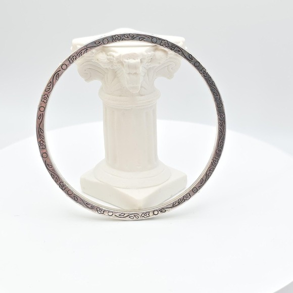 BRIGHTON Floral Thin Bangle Bracelet 12 Crystals Scrollwork Silver Plate 8" - Picture 7 of 10